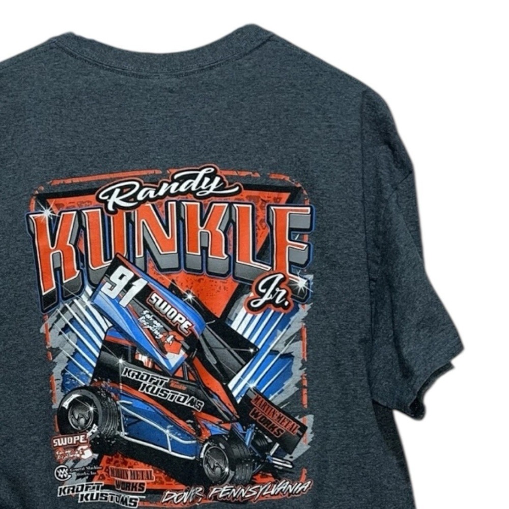 Randy Kunkle Jr 91 Sprint Car Dirt Track Racing T-Shirt Dover PA Grey XL